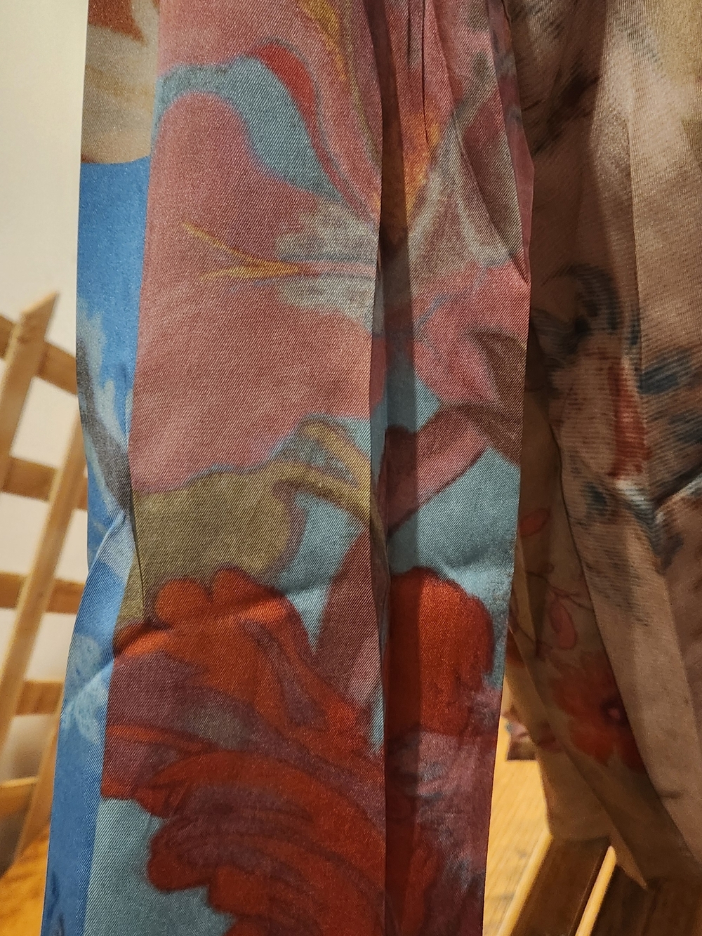Painterly Floral Button-Down Blouse in Tan and Blue - Picture 2 of 3